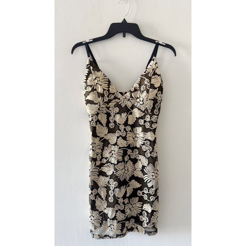 Mystic Los Angeles Gold & Black Embroidered Cocktail Party Dress Size Small (S)
